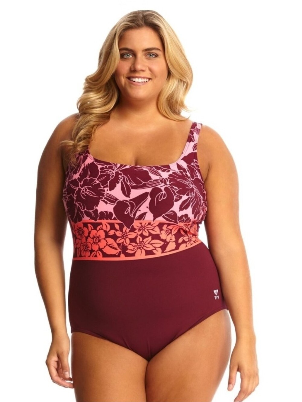 TYR Burgundy and Pink Floral One-Piece Swimsuit